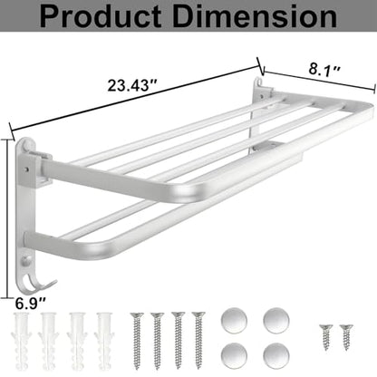 TocTen Towel Rack for Bathroom, Foldable Towel Holder with Double Towel Bars, Wall Mounted SUS304 Stainless Steel Bathroom Tower Shelf, Space-Saving Towel Hanger for Bathroom, Lavatory (Silver,24 in) - color: Silver