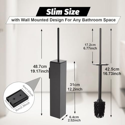 BGL Toilet Brush and Holder Set Gun Grey Wall Mounted for Bathroom Square Design - color: Gun Grey-wall Mount