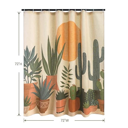 Potted Plant Linen Boho Shower Curtain Set with Liner,72" Wx72 L | Double Layer Shower Curtain Waterproof Fabric with Zippered Removable PEVA Liner,Boho Shower Curtain for Bathroom,Free Hooks - color: Cactus