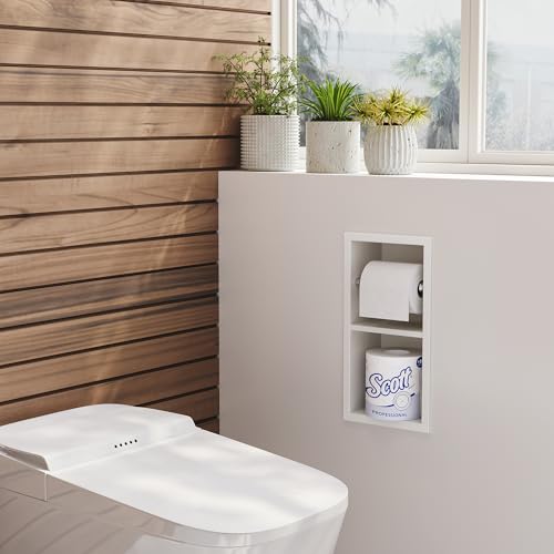 Neodrain White Recessed Toilet Paper Holder,Dual Rolls | 304 Stainless Steel,Rustproof & Durable,Space-saving,Recessed double roll tissue holder for Bathroom & RV - color: White, size: 6X12In