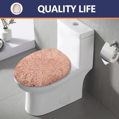 Soft Microfiber Toilet Lid Cover 17.5" x 15" Machine Washable | Solid Toilet Seat Cover Adjustable Rubber Backing Fits Most 16 -17.5" L x 14-16" W Round Oblong and Elongated Toilet Seat - color: Blush Pink