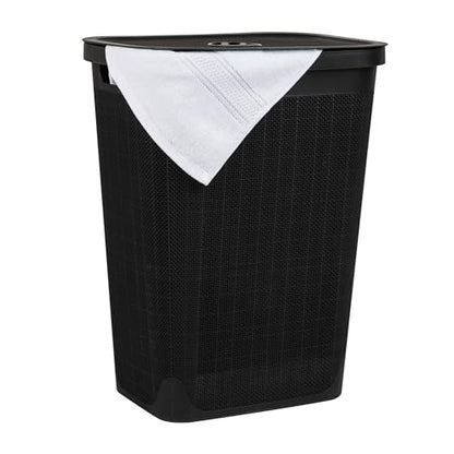 Mind Reader 60L Slim Laundry Hamper, Clothes Basket, Lid, Linen Design, Plastic, Black - color: Black
