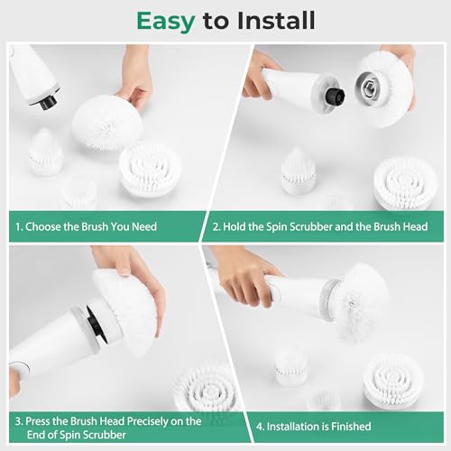 kHelfer Brush Head 4 Pack, 4 Pcs Replacement Brushes forKH8 Serious Spin Scrubber, Cordless Spin Scrubber Power Cleaning Brush for Bathroom Floor