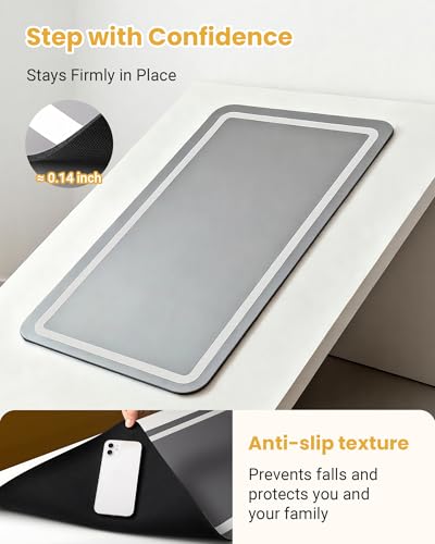 Stone Bath Mat for Bathroom, Soft Diatomaceous Earth Bath Mats, Small Bath Mat Non Slip, Super Absorbent Bath Room Mat Decor, Gray Bathroom Rugs, Quick Dry Bath Room Floor Mat, 15.74" x 23.62", Grey - size: 1'11" x 1'4" (Rectangular)