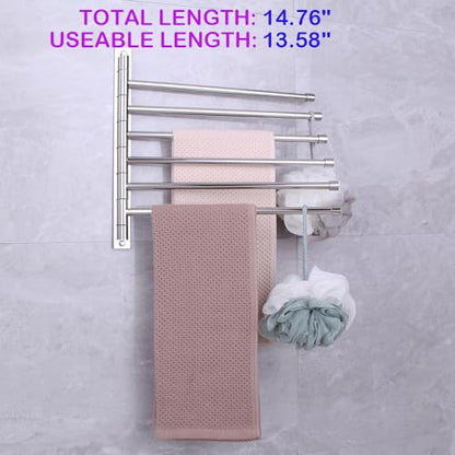 Towel Holder Swing Out Towel Bar Stainless Steel Bathroom Hand Towel Rack 6-Bar Folding Arm Swivel Hanger Wall Mount Polished Finish - color: Polished