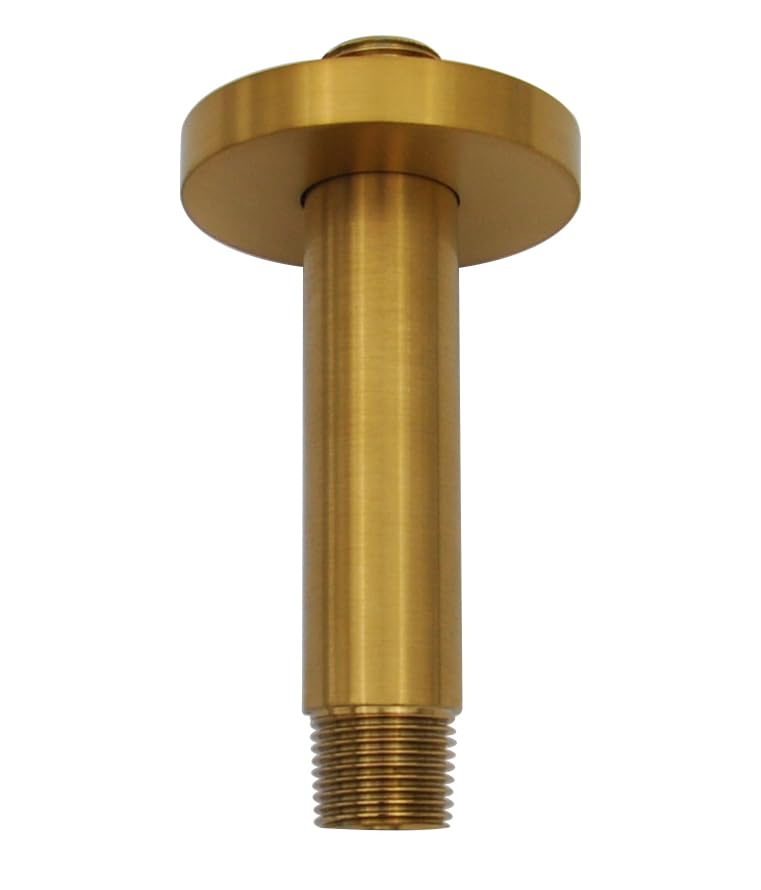 Shower Arm and O-Ring Flange, 3 inch, Solid Brass, Round, Both Soldered 1/2 NPT Tapered Threads, Straight Shower Arm Extension, Ceiling Shower Head Arm for Rainfall Shower (Matte Brushed Gold) - color: Matte Brushed Gold