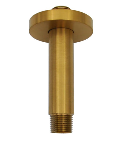 Shower Arm and O-Ring Flange, 3 inch, Solid Brass, Round, Both Soldered 1/2 NPT Tapered Threads, Straight Shower Arm Extension, Ceiling Shower Head Arm for Rainfall Shower (Matte Brushed Gold) - color: Matte Brushed Gold
