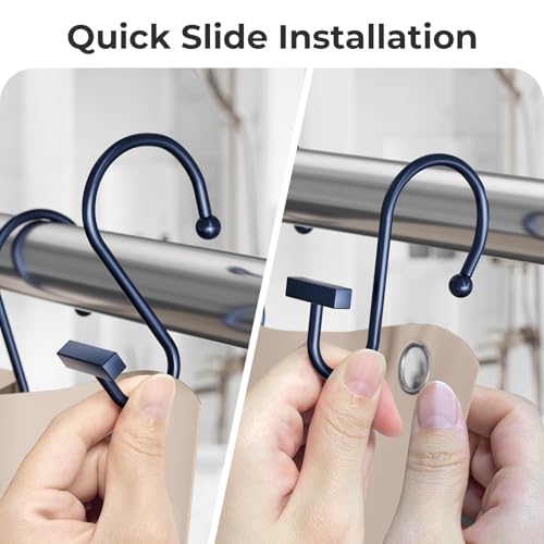 Navy Blue Shower Curtain Hooks, Bathway Shower Curtain Rings Rust Proof, 12PCS Shower Hooks for Shower Curtain, T-Bar Design Convenient Elegant Shower Curtain Hangers for Bathroom Kitchen Wardrobe - color: Navy Blue