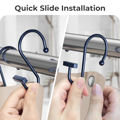 Navy Blue Shower Curtain Hooks, Bathway Shower Curtain Rings Rust Proof, 12PCS Shower Hooks for Shower Curtain, T-Bar Design Convenient Elegant Shower Curtain Hangers for Bathroom Kitchen Wardrobe - color: Navy Blue