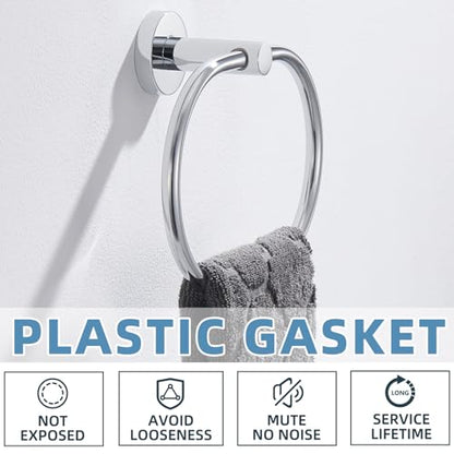 Hand Towel Ring for Bathroom, Rustproof Stainless Steel, Chrome | Flexible 180° Rotation, 7" Oval Towel Holder for Towel Storage, Quiet & Smooth Operation, Easy Towel Access, Drilling Mounted - color: Chrome