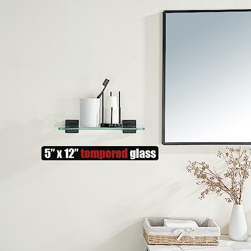 JQK Bathroom Glass Shelf Black, Tempered Glass Shower Storage 12 by 5 inches, 304 Stainless Steel Matte Black Wall Mount, TGS201L12-PB - color: Matte Black, size: 12 Inch