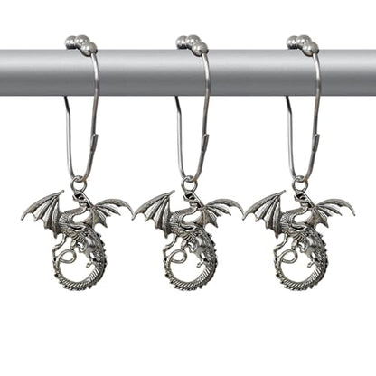 Dragon Shower Curtain Hooks Decorative Rings for Bathroom Cool Kids Bath Decor Rust-Resistant Stainless Steel Curtain Rings Pack of 12 (Silver) - size: Dragon