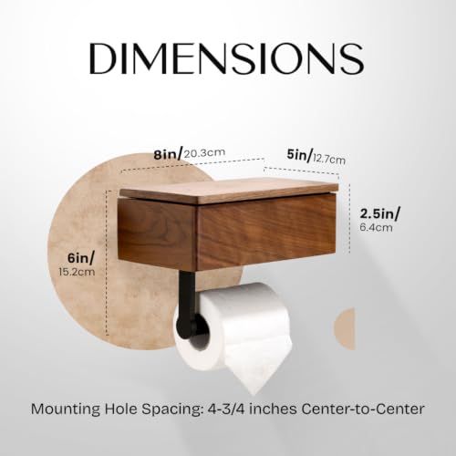 Day Moon™ - Toilet Paper Holder with Shelf - Modern Roll Holder for Bathroom - 1 Pack - Wall Mount - with Storage, Wood - color: Dark Wood
