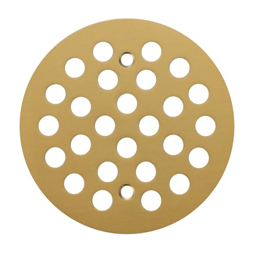 Round 4-1/4 Inch Screw-in Shower Drainer Cover Replacement 304 Stainless Steel Floor Drain Grate with Screws Brushed Golden - color: Brushed Golden