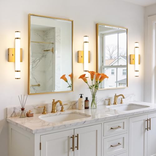 Gold Bathroom Vanity Light - 15.4 Inch LED Modern Bathroom Light Fixtures Over Mirror with Acrylic Shade 10W Dimmable 5CCT Bathroom Sconces Wall Lighting (Built-in Dimmer) - color: Gold, size: 15.4 Inch