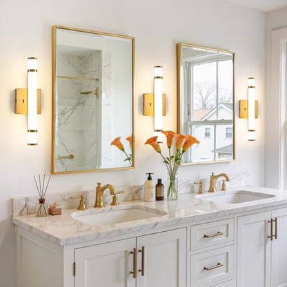 Gold Bathroom Vanity Light - 15.4 Inch LED Modern Bathroom Light Fixtures Over Mirror with Acrylic Shade 10W Dimmable 5CCT Bathroom Sconces Wall Lighting (Built-in Dimmer) - color: Gold, size: 15.4 Inch