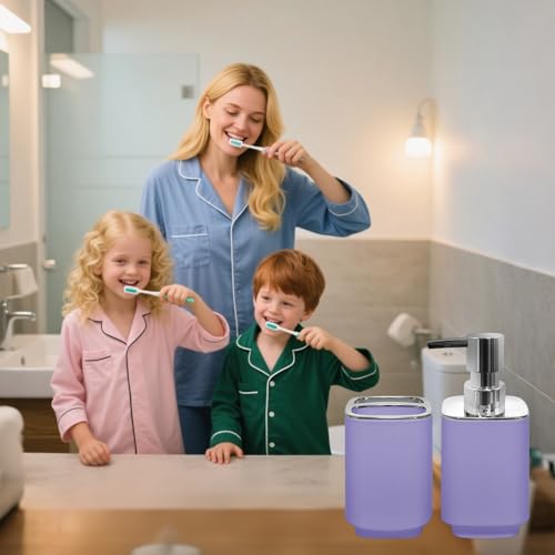 2Pcs Lavender Bathroom Set, Square Boho Soap & Toothbrush Holder Set | Thick shatterproof ABS, electroplated rust-proof pump, drip-free, multi-slot holder, dustproof lids, easy-clean - color: Lavender, size: 2PCS