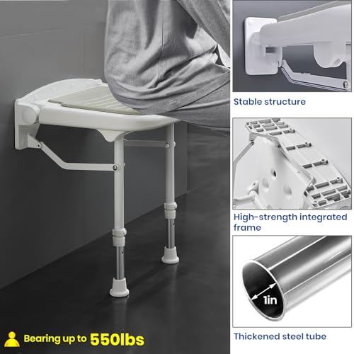 Wall Mounted Shower Seats with Bathroom Grab Bar(FSÄ/HSÄ), Support 550lbs, Adjustable Height Fold Down Shower Seat Wall Mounted Folding Shower Bench for Elderly-Adults-Pregnants-Seniors-Disabled - size: FSA/HSA Eligible-Shower Seat+Grab Bar