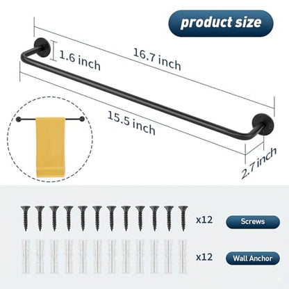 2 Packs Towel Bar 16-Inch Black Stainless Steel, Wall Mounted Bathroom Towel Rack with Mounting Screws, Rustproof - size: 16 inch