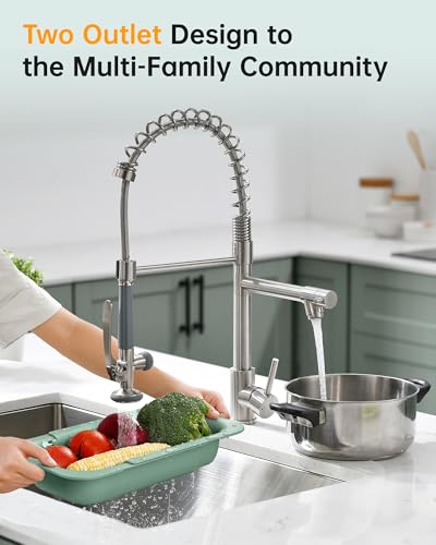 Fapully Commercial Pull Down Kitchen Sink Faucet with Sprayer Brushed Nickel - color: Brushed Nickel, style: Classic