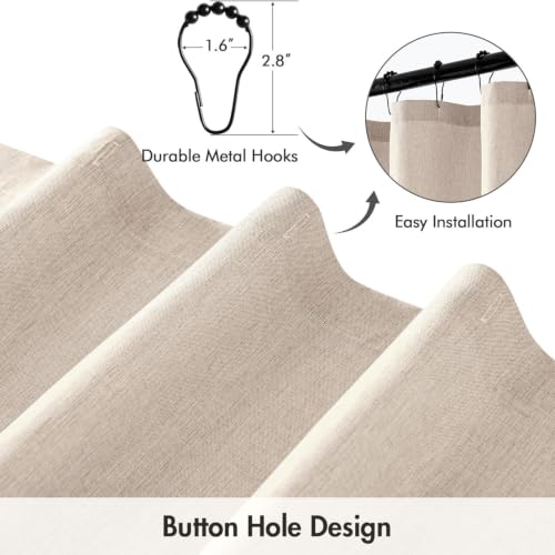ANRODUO Beige Linen Textured Fabric Shower Curtain Set - W72xL84 | Farmhouse Shower Curtain with 12 Metal Hooks, Waterproof Heavy Duty, Button Hole Design, Machine Washable for Bathroom - color: Beige, size: 72"W x 84"L (Pack of 1)