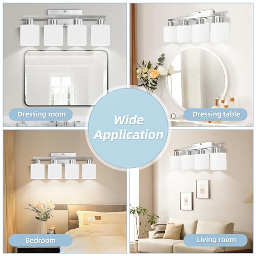 SILAMPDI 4-Light Bathroom Lighting Fixtures Over Mirror, Brushed Nickel Bathroom Vanity Light, Modern Rustproof Wall Sconce Lights, Milky White Frosted Glass Shades, E26 Base, Bulbs Not Included - color: Brushed Nickel-4Light