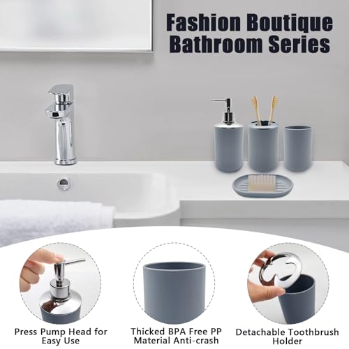 Bathroom Accessory Set, 4 pcs Shatter-Resistant Resin Bathroom Accessories Set Include Lotion Soap Dispenser Toothbrush Holder Soap Dish Modern Bathroom Decor, Gift for Home (Grey 4pcs) - style: Grey 4pcs