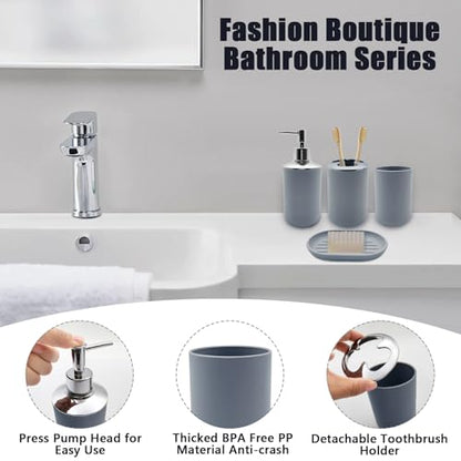 Bathroom Accessory Set, 4 pcs Shatter-Resistant Resin Bathroom Accessories Set Include Lotion Soap Dispenser Toothbrush Holder Soap Dish Modern Bathroom Decor, Gift for Home (Grey 4pcs) - style: Grey 4pcs
