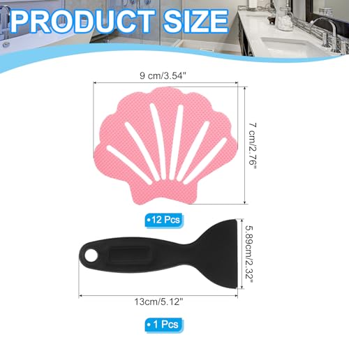 PATIKIL Bathtub Non Slip Stickers 3.54x2.76 Inch, 12 Pack Shell Safety Shower Floor Anti Slip Stickers with Adhesive Decals Scraper for Bath Tub Shower Floor Stair, Pink - color: Pink