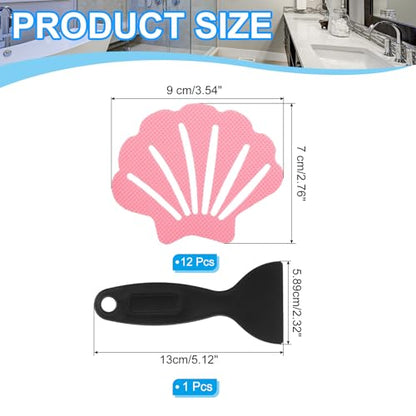 PATIKIL Bathtub Non Slip Stickers 3.54x2.76 Inch, 12 Pack Shell Safety Shower Floor Anti Slip Stickers with Adhesive Decals Scraper for Bath Tub Shower Floor Stair, Pink - color: Pink