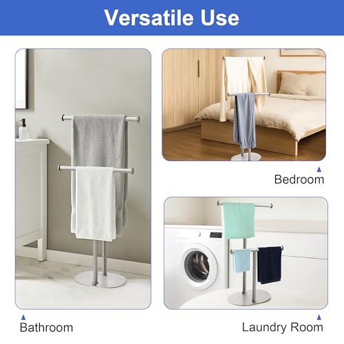 Standing Towel Rack Brushed Nickel 2 Tiers Stainless Steel Adjustable Towel Drying Rack for Bathoom - color: Brushed Nickel