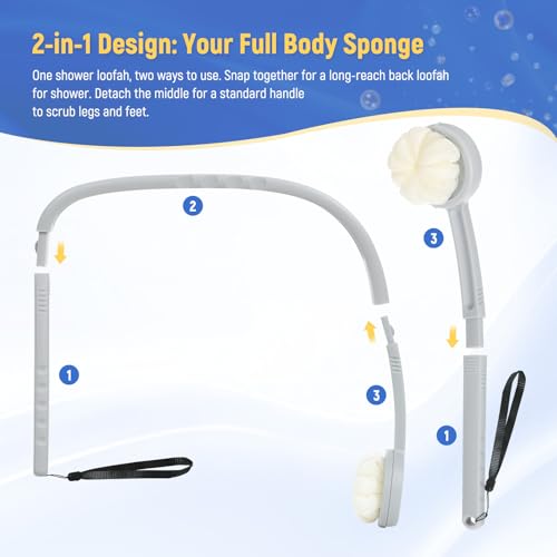 Long Handled Flower Loofah Sponge for Back, Back Scrubber Brush for Shower, Loofah Sponge on a Stick for Men,Women,Elderly - size: 1 Count (Pack of 1)