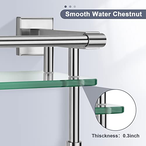 Glass Bathroom Shelf with Towel Bar, Stainless Steel Tempered Towel bar/Track Glass Bathroom Shelves Wall Mount Over The Toilet (Brushed Nickel, 20-inch) - color: Brushed Nickel, size: 20-inch with Railing