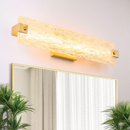 Brushed Gold LED Bathroom Vanity Light, 24.4 Inch 15W Modern Dimmable Bathroom Light Fixture Over Mirror, Crystal Bar Wall Sconce Lighting for Bath, 3CCT, OS-MM5001-3BG - color: Gold, size: 24.4" L, 15 Watts