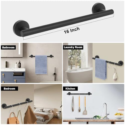 Livabber Bath Towel Bar, 304 Stainless Steel Towel Rack, Heavy Duty Towel Holder Wall Mounted for Bathroom/Kitchen, Usable Hanging Length-13.4 Inch, Total Length-16 Inch (Black) - color: Black, size: 16 Inch
