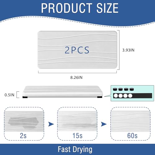 2PCS Water Absorbing Stone Tray, Fast Drying Stone Sink Tray, Water Absorbent Diatomite Trays, Stones Soap Trays, Diatomite Coasters for Kitchen Sink Bathroom Counter, Hand Soap Dish & Holders - color: 2pcs 21×10cm White Wave
