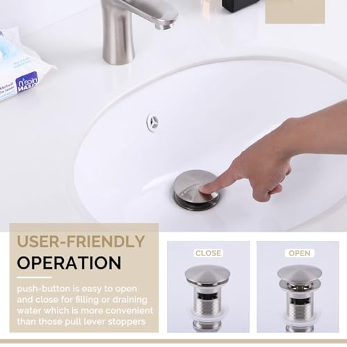 Angle Simple Bathroom Sink Stopper, Brass Pop Up Sink Drain, Brushed Nickel | Only for Sink with Overflow Hole, Fit Drain Hole with 1.61 to 2 Inches Diameter, Fast Drainage - color: Brushed Nickel