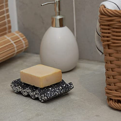 Tapeera Zig Zag Terrazzo Stone Soap Dish for Bathroom Sink - Concrete Soap Saver for Bar Soap Holder for Shower - Sponge Holder - Self Draining Soap Dish Holder - Kitchen Soap Tray (Black) - color: Black