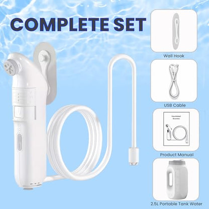 2Clean Portable Bidet - Travel & Home Use High Pressure Sprayer, USB Rechargeable Hygiene Device for Toilets with 2.5L Container, Variable Intensity, Lightweight Design, Wall Bracket Included