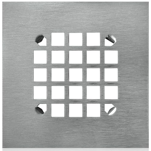 4-1/4” Square Snap-in Brushed Nickel Shower Drain - Stainless Steel Replacement - 4.25 inch Durable Floor Cover -Snap-in - Easy Installation Universal Grate Strainer - color: Brushed Stainless Steel