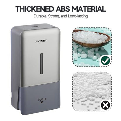 anydry Liquid Hand Soap Dispenser Wall Mounted 27oz Large Capacity Silver | Durable ABS Material, Flexible Installation, Ideal for Commercial Bathroom, Easy Refill Wide Opening - color: Refined Silver