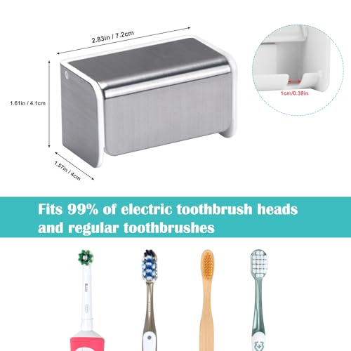 2 PCS Toothbrush Holders Wall Mounted with Cover (2, Brushed Silver) | Wall mounted, Detachable, Easy to clean, Breathable, 2 Slots Self Adhesive Toothbrush Organizer for Bathroom - color: Brushed Silver