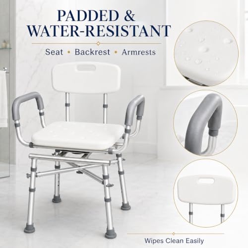 Swivel Shower Chair for Seniors, Heavy Duty Shower Chair | Swivel Shower Chair for Elderly and Disabled; Shower Chair for inside Shower, X Reinforced Base, Adjustable Height