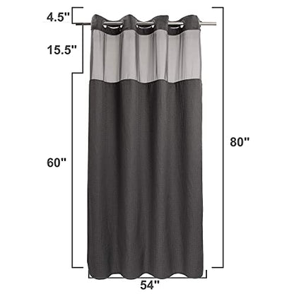 River Dream Waffle No Hook Shower Curtain with Liner,Graphite Grey,54x80 | Dotted Waffle,Snap-in Liner,Heavy Duty,Quick Dry,Mesh Top Window,With Bottom Magnets,Hotel-Grade,Washable,Stall Long Size - color: Graphite Grey, size: 54"W x 80"L (Pack of 1)