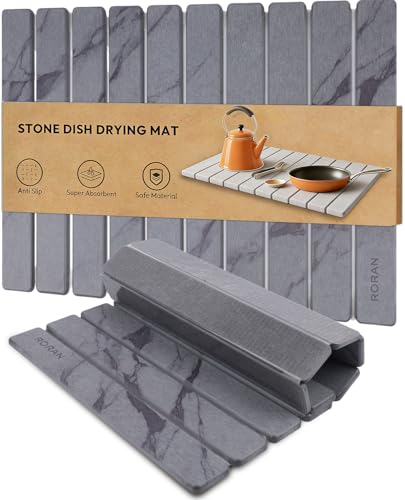 Stone Drying Mat for Kitchen Counter, 24"(L)×16"(W), Drying Matt Kitchen Counter, Quick Dry Stone Dishes Mats, Foldable Diatomaceous Earth Mat (Dark Gray) - color: Dark Gray
