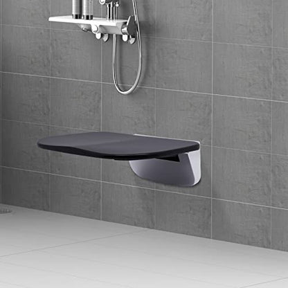 Folding Shower Seat Wall Mounted, Fold Up Shower Chair for Bathroom, Heavy Duty Shower Bench with 440 Lbs Capacity, Ergonomic Space Saving Wall Stool for Shower Room, Entryway, Hallway, Black, 13.78 x