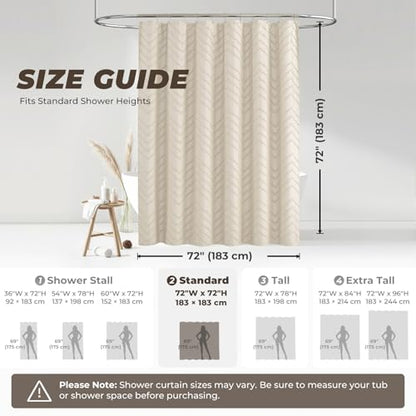 Beige Boho Shower Curtain 72 x 72 Modern Farmhouse Shower Curtain Bohemian Chic Tufted Chevron Textured Striped Minimalist Shower Curtains Woven Fabric Beige Shower Curtains | Textured Tufted Chevron Striped,Modern Minimalist Cloth Shower Curtains for Bat