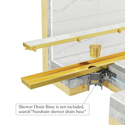 Neodrain 36-Inch Linear Shower Drain-Gold,with Tile Insert Grate | 304 Stainless Steel, Fast Drainage, Rectangle Shower Floor Drain with Leveling Feet & Hair Strainer, Fits Bathroom, Balcony - color: Gold, size: 36 IN