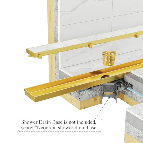 Neodrain 30-Inch Linear Shower Drain-Gold,with Tile Insert Grate | 304 Stainless Steel, Fast Drainage, Rectangle Shower Floor Drain with Leveling Feet & Hair Strainer, Fits Bathroom, Balcony - color: Gold, size: 30 IN
