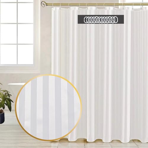 Fabric Shower Curtains - Fabric Shower Curtain Liner Washable - Hotel Quality Shower Curtains - Bathroom Shower Curtain - Cloth Shower Curtain- with 12 Hooks 72in x 72in - color: White 02